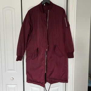 Long burgundy bomber jacket